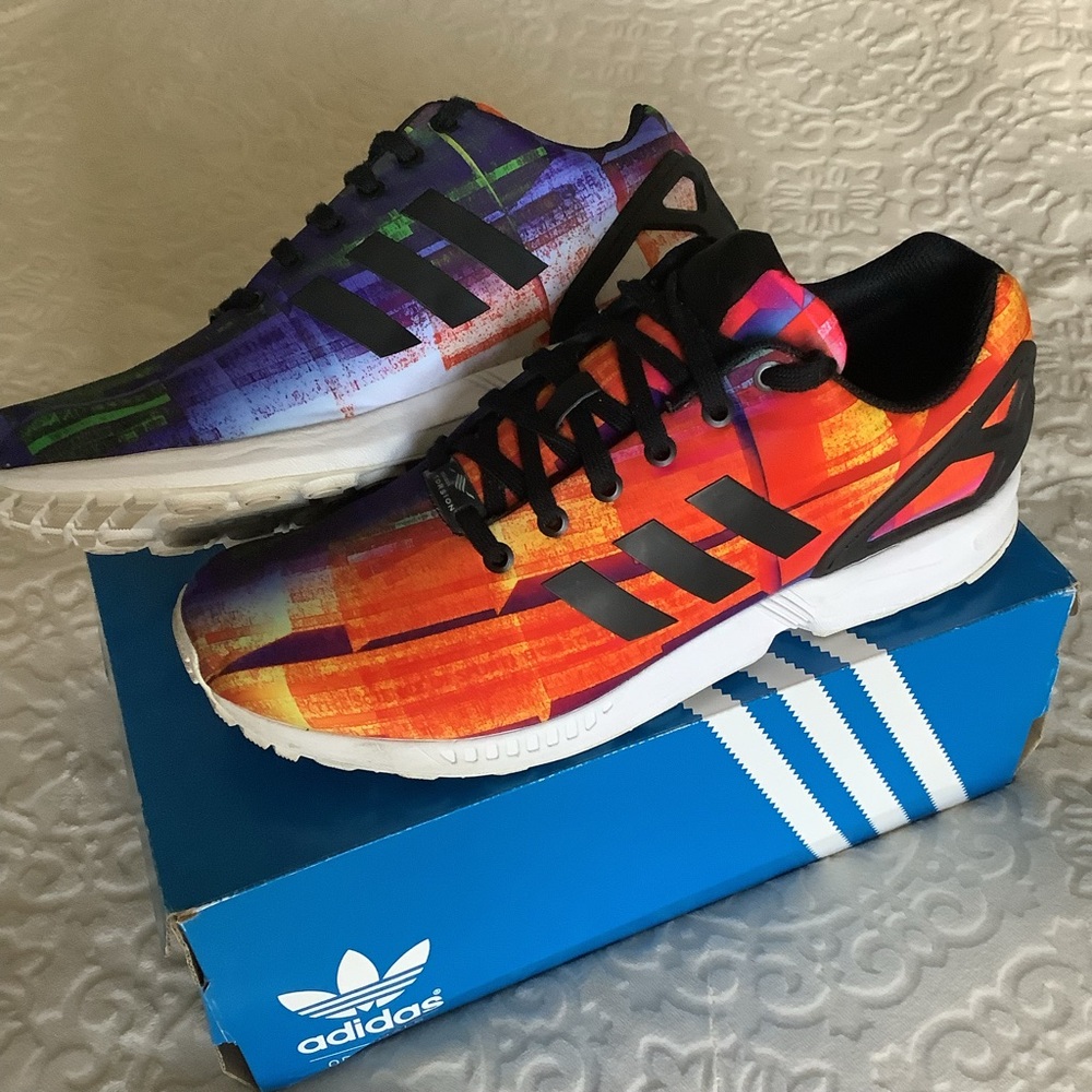 Adidas ZX Flux MULTICOLOR running sneakers, orange + blue, men's size 11, S31620